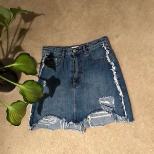 Distressed Denim Mini Skirt